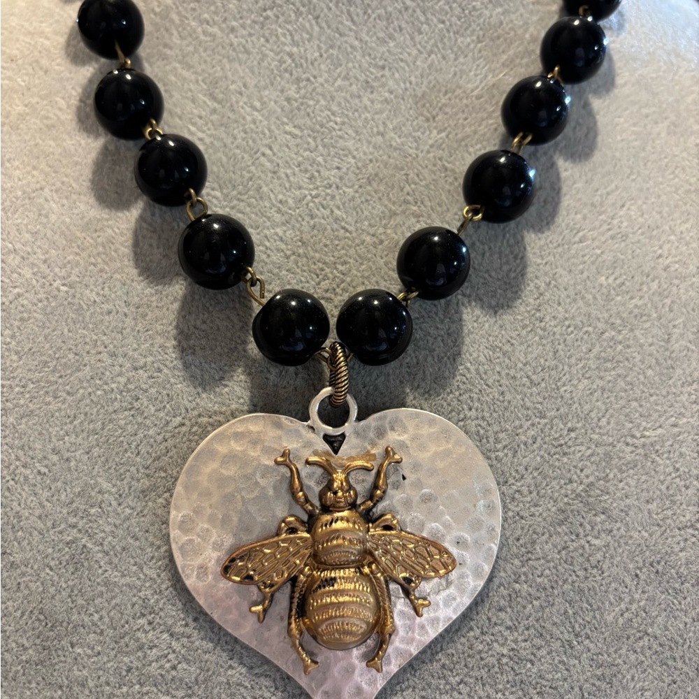 Gold and Black Bee Pendant Necklace